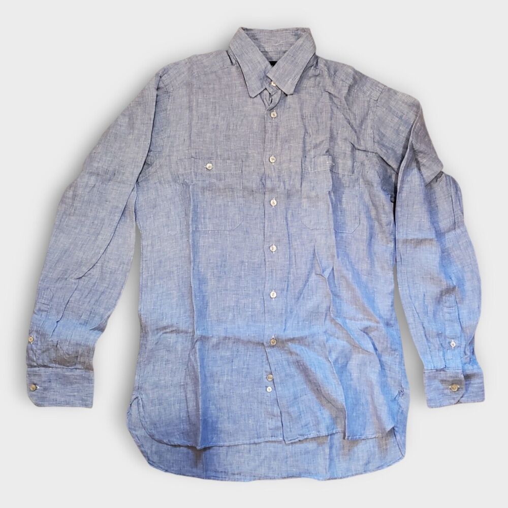 IKE Behar‎ New York Blue Linen Shirt Size Medium